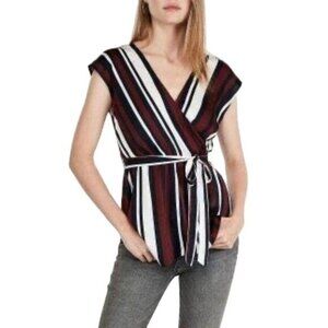 EXPRESS Striped Asymmetrical Hem Surplice Wrap Blouse‎ Medium
